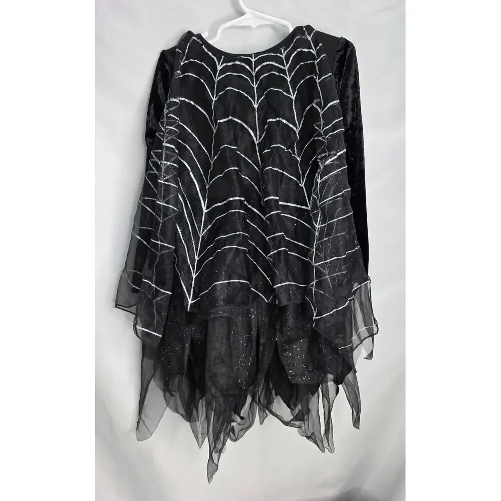 Halloween Black Spider Web Witch Costume Dress  Kids Toddlers Size 4-6 Spooky